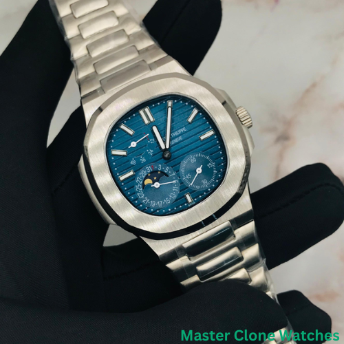 Patek Philippe Nautilus Moon Phase Blue Striped Dial Steel